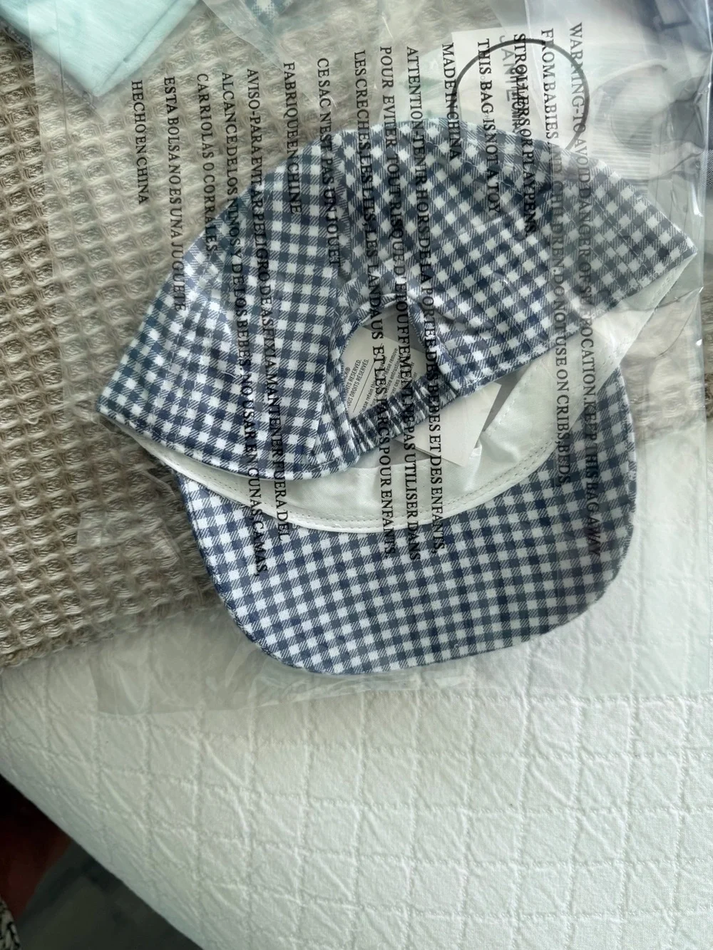Blue Gingham Kids' Cap with Bear Patch 18 to 24 months NWT, Janie and Jack